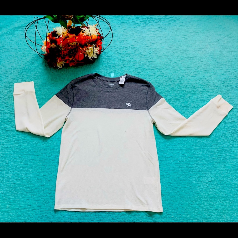 Express Colorblock Long Sleeve Crewneck - Charcoal & Cream